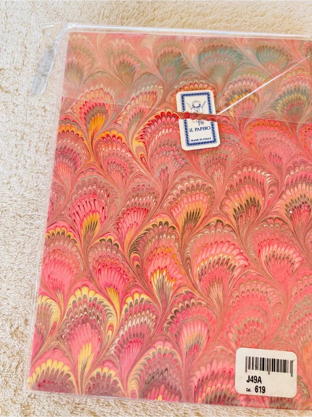 IL PAPIRO ITALIAN HANDMADE JOURNAL BOOK UNUSED PINK PEACOCK SWIRL